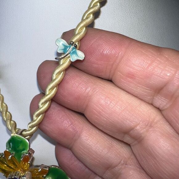 Enameled Flower and Ladybug Pendant on Silk Cord Necklace - Picture 5 of 8